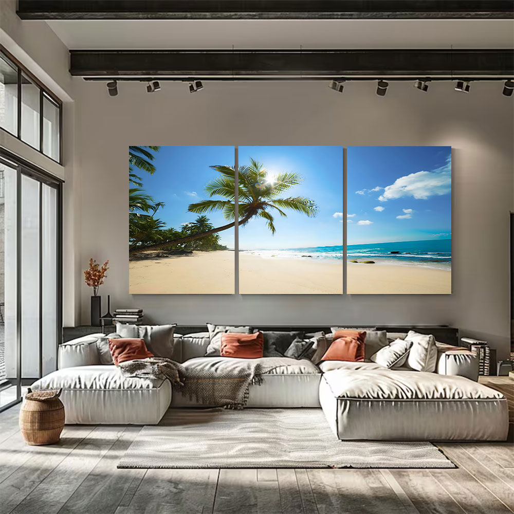 3-Piece Set Palm Tree White Sand Beach canvas art