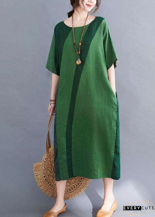 Handmade Green O-Neck Patchwork Summer Vacation Dresses Half Sleeve