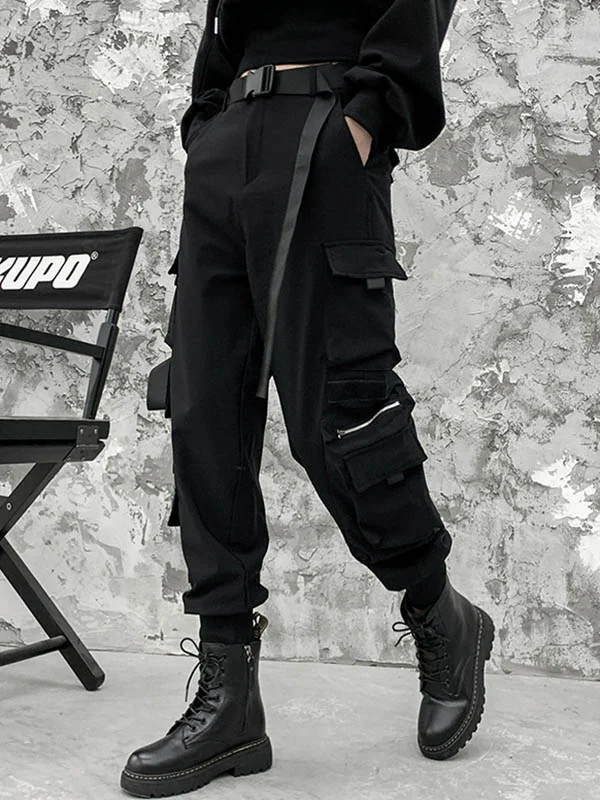 Hip-Hop Zipper Empire Black Split-Joint Pants