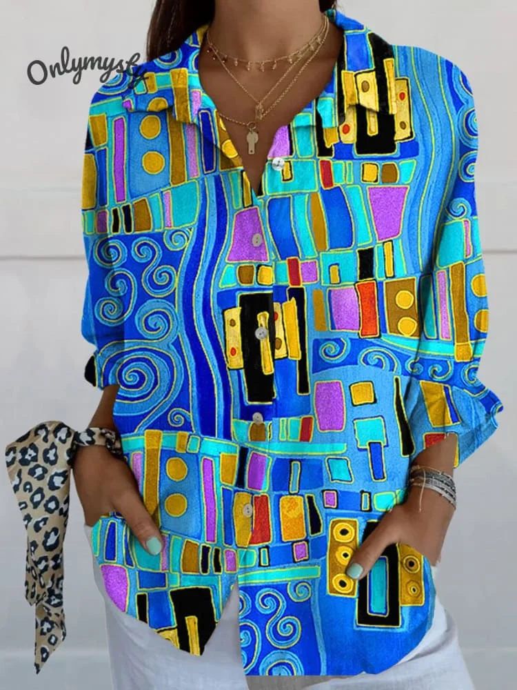Women's  Abstrct Art Print Casual Cotton Shirt