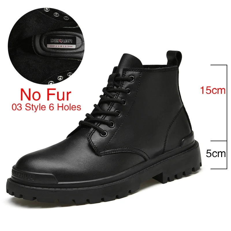 DEKABR Genuine Leather Men's Ankle Boots High Top Shoes For Men Winter Fashion Male Motorcycle Footwear Snow Boots Size 38~48