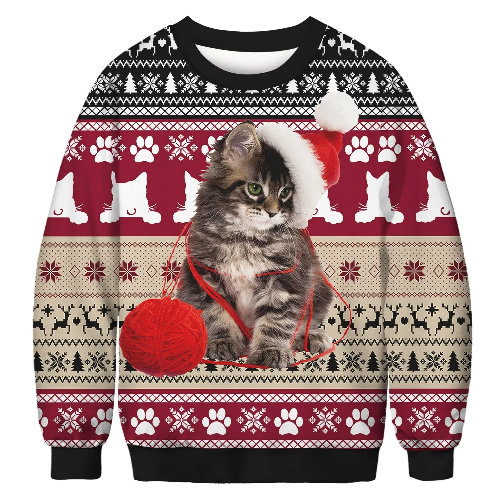 Unisex 3D Cat Print Christmas Sweatshirt
