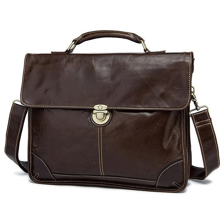 Business Leather Shoulder Bag Large-Capacity Casual 14-Inch Computer Handbag