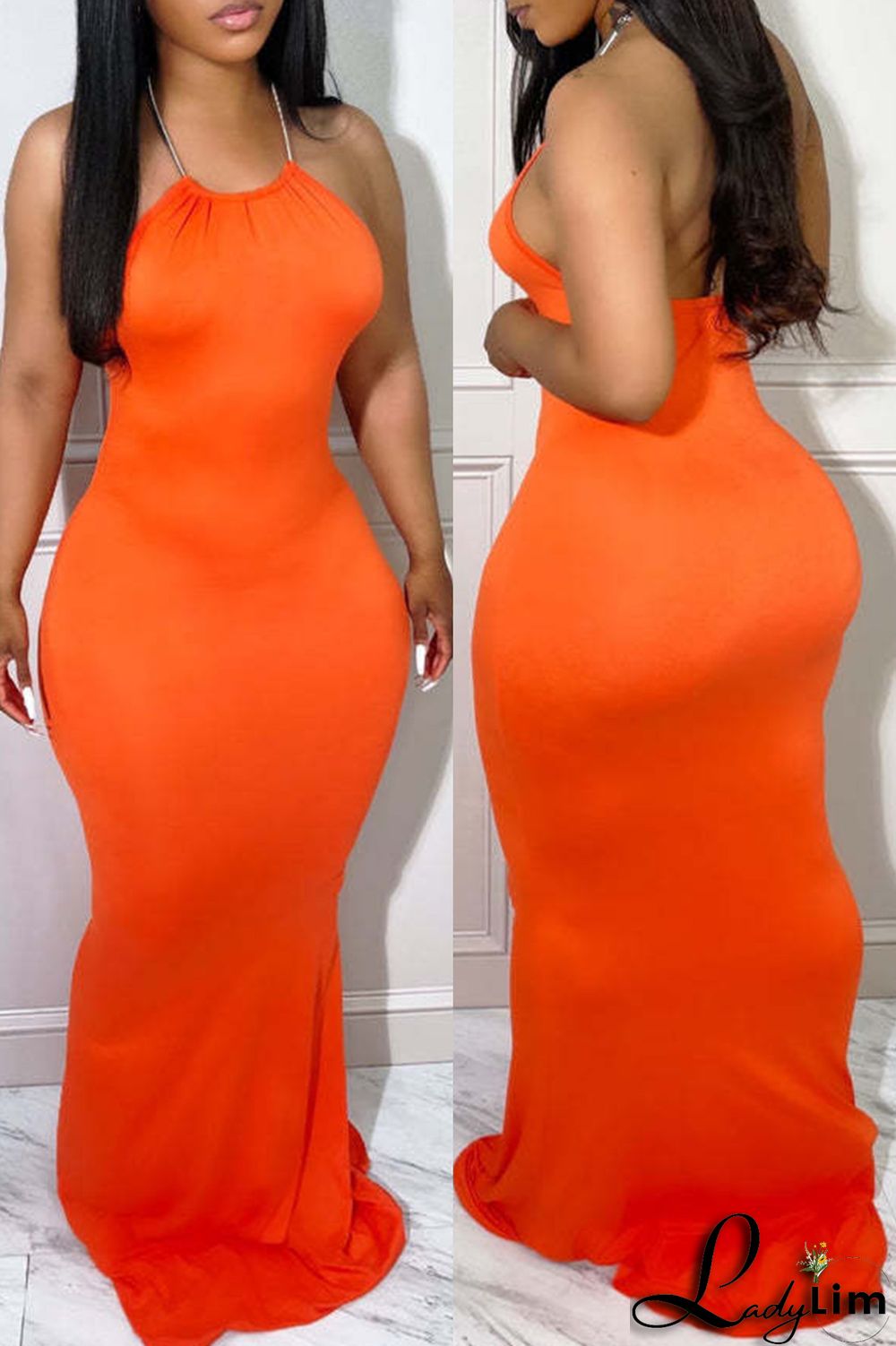 Black Fashion Sexy Solid Backless Halter Long Dress
