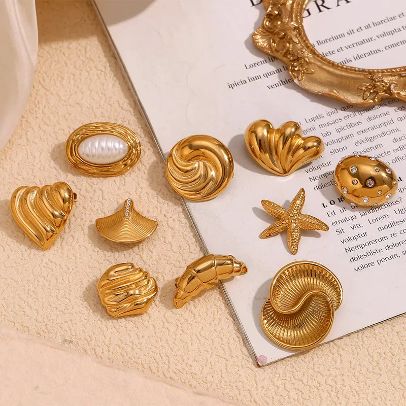 IG Style Pin Starfish Heart Shape Solid Color 304 Stainless Steel Inlay Pearl Zircon Women's Brooches 1 Piece