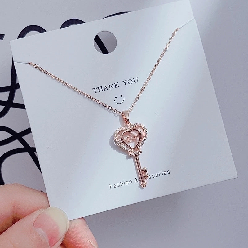 Casual Minimalist Heart Shape Crown Flower Titanium Steel Inlay Zircon Pendant Necklace