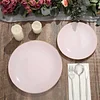 10 Pack | 10" Glossy Blush Rose Gold Round Plastic Dinner Plates With Gold Rim, Disposable Party Plates