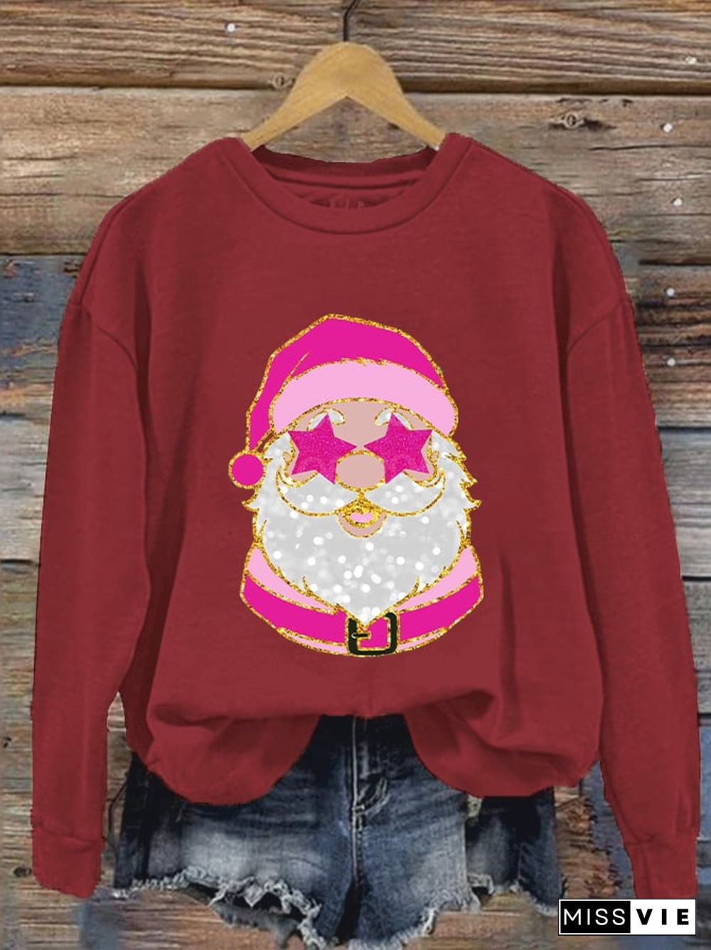 Women's Pink Santa Print Sweatshirt