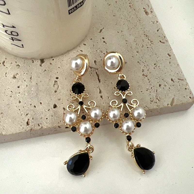 Long Vintage Pearl Drop Earrings