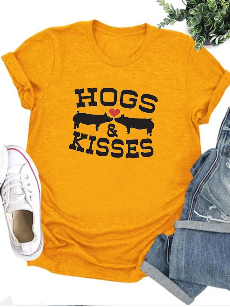 Bestdealfriday Valentine's Day Hogs Kisses Graphic Tee
