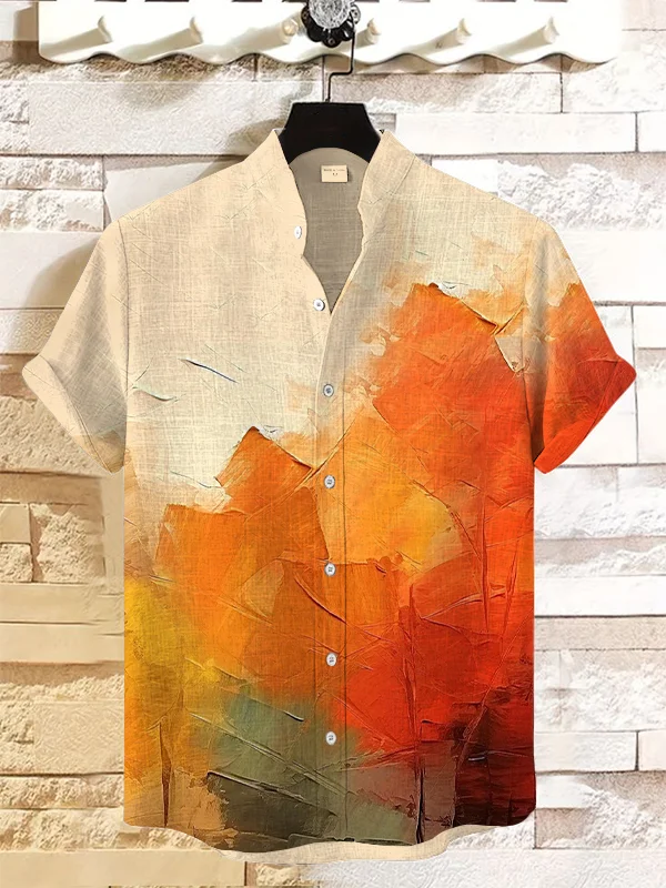 Men's Autumn Leaves Abstract Oil Painting Art Print Casual Shirt