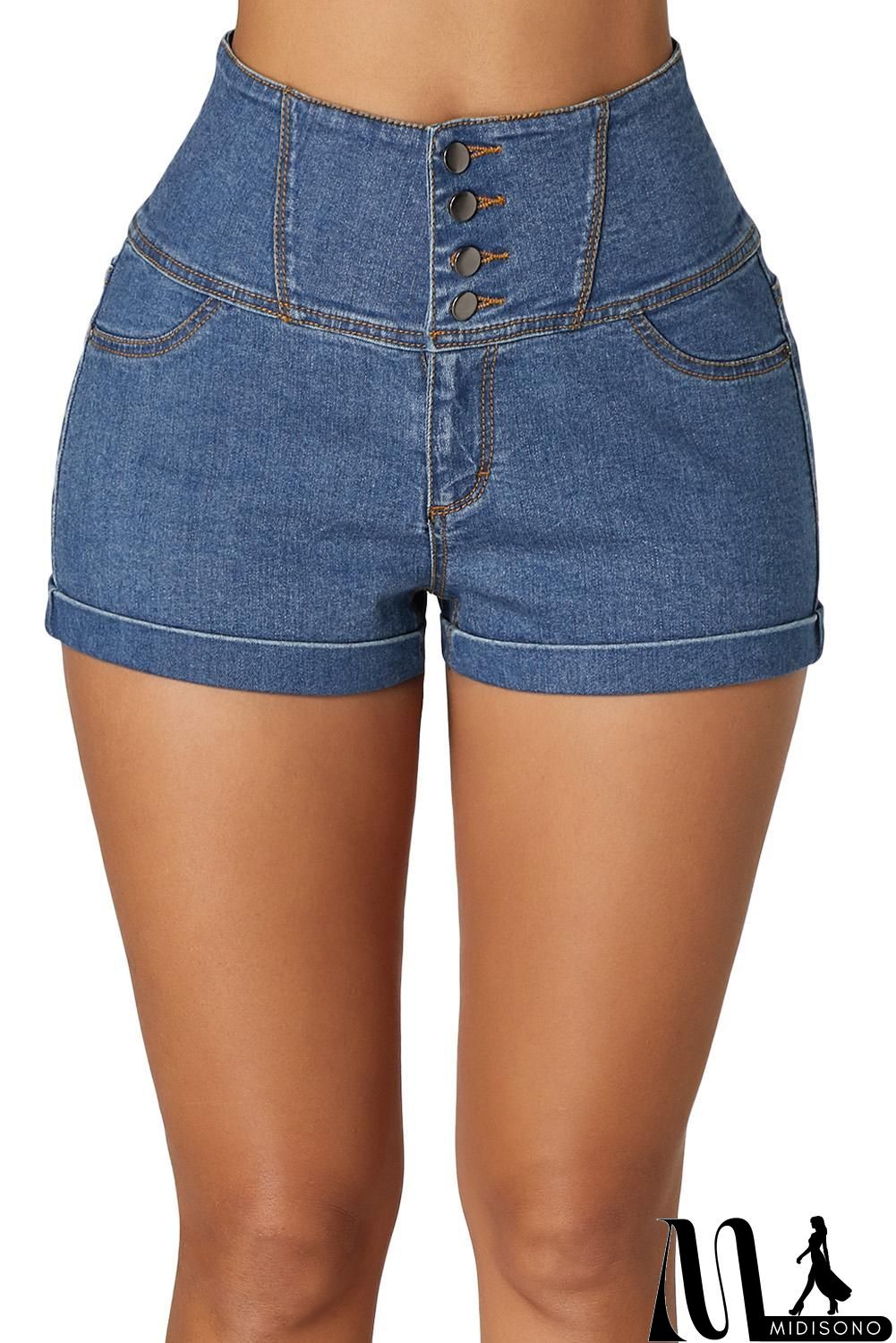 MidiSono - Buttoned High Waist Short Jeans
