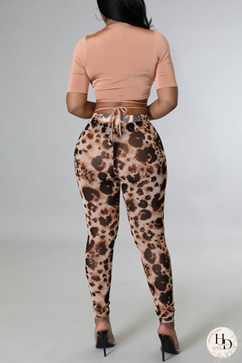 Black Fashion Casual Print Bandage V Neck Plus Size Two Pieces