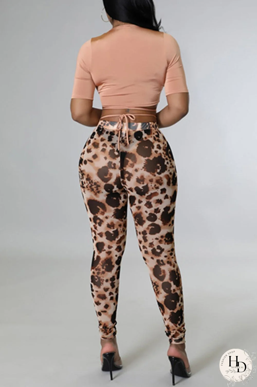 Black Fashion Casual Print Bandage V Neck Plus Size Two Pieces