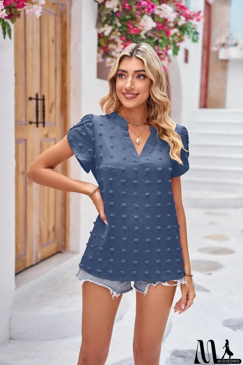 MidiSono - Swiss Dot Petal Sleeve Notched Top