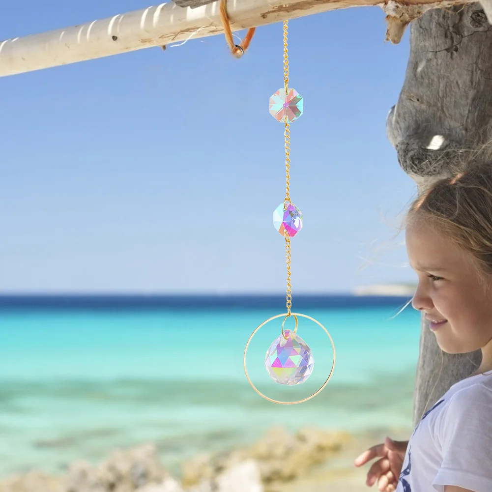 5pcs Hanging Moon Sun Heart Ball Light Catcher Crystal Outdoor Wind Chime