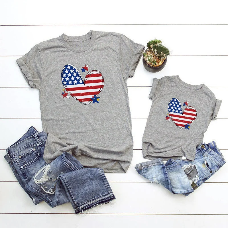 Mommy and Me Flag Heart Parent-child T-shirt