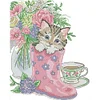 Kitten In Rain Boots-14CT Stamped Cross Stitch 28*33cm/11.02*12.99in