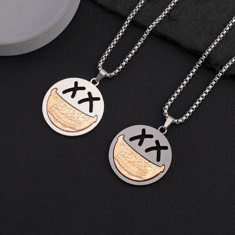 Hip Hop Titanium Steel Smiley Necklace Techwear Shop