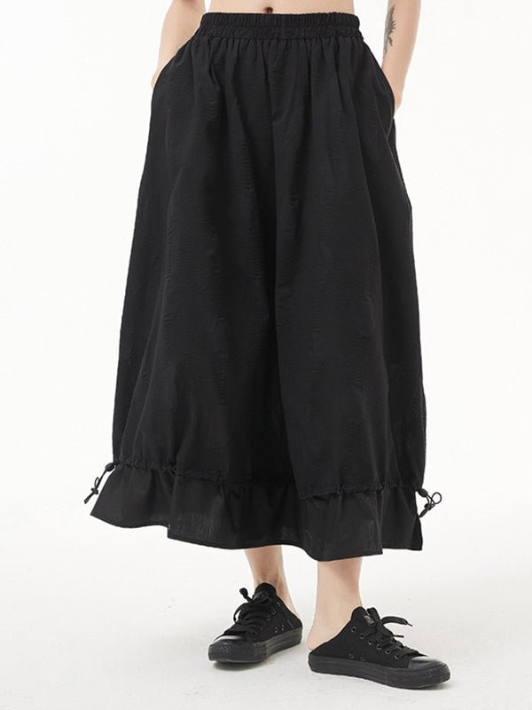Loose Drawstring Split-Side Solid Color A-Line Skirts