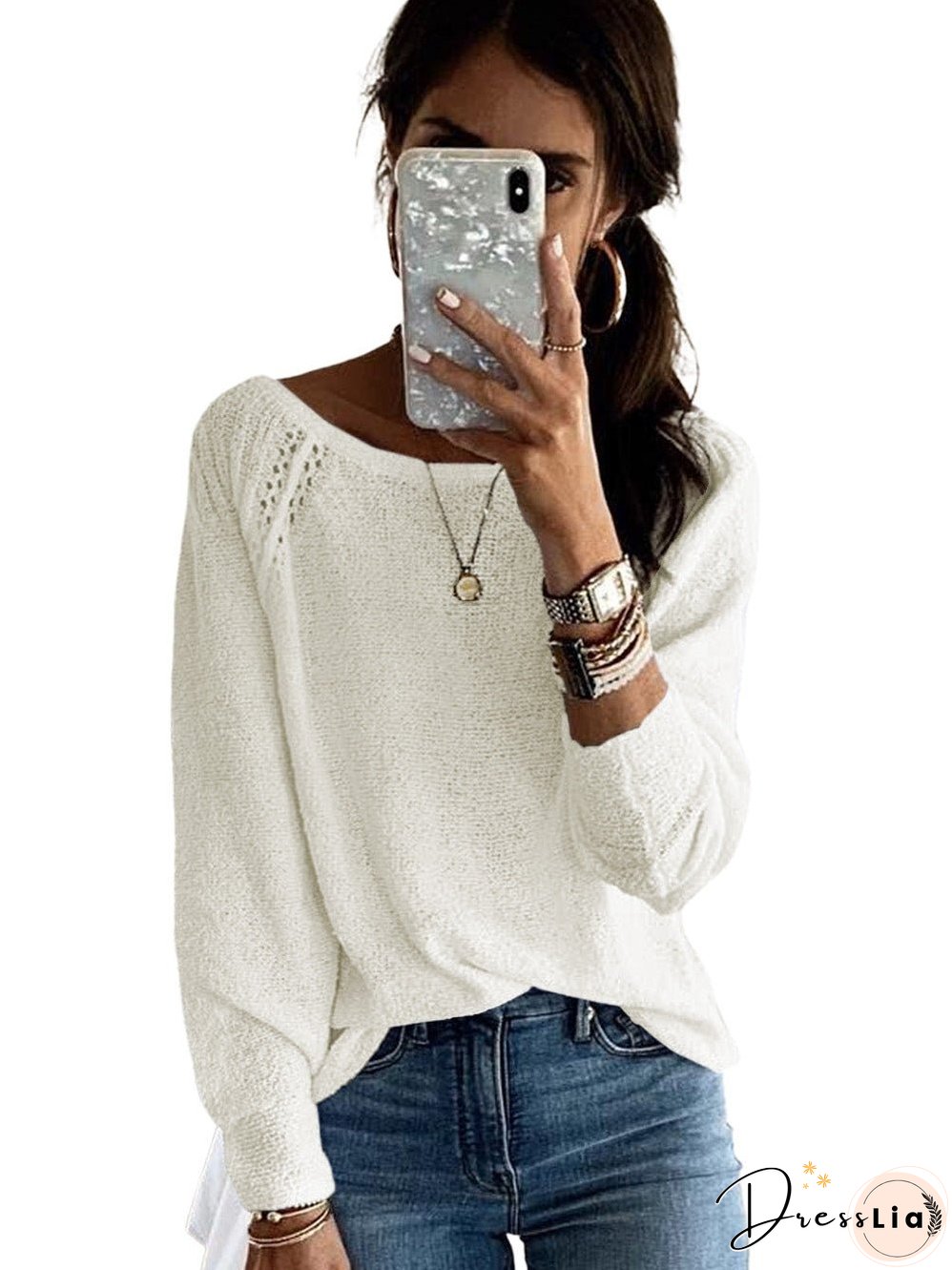 Cozy Brown Shoulder Cutout Sweater with Long Sleeves