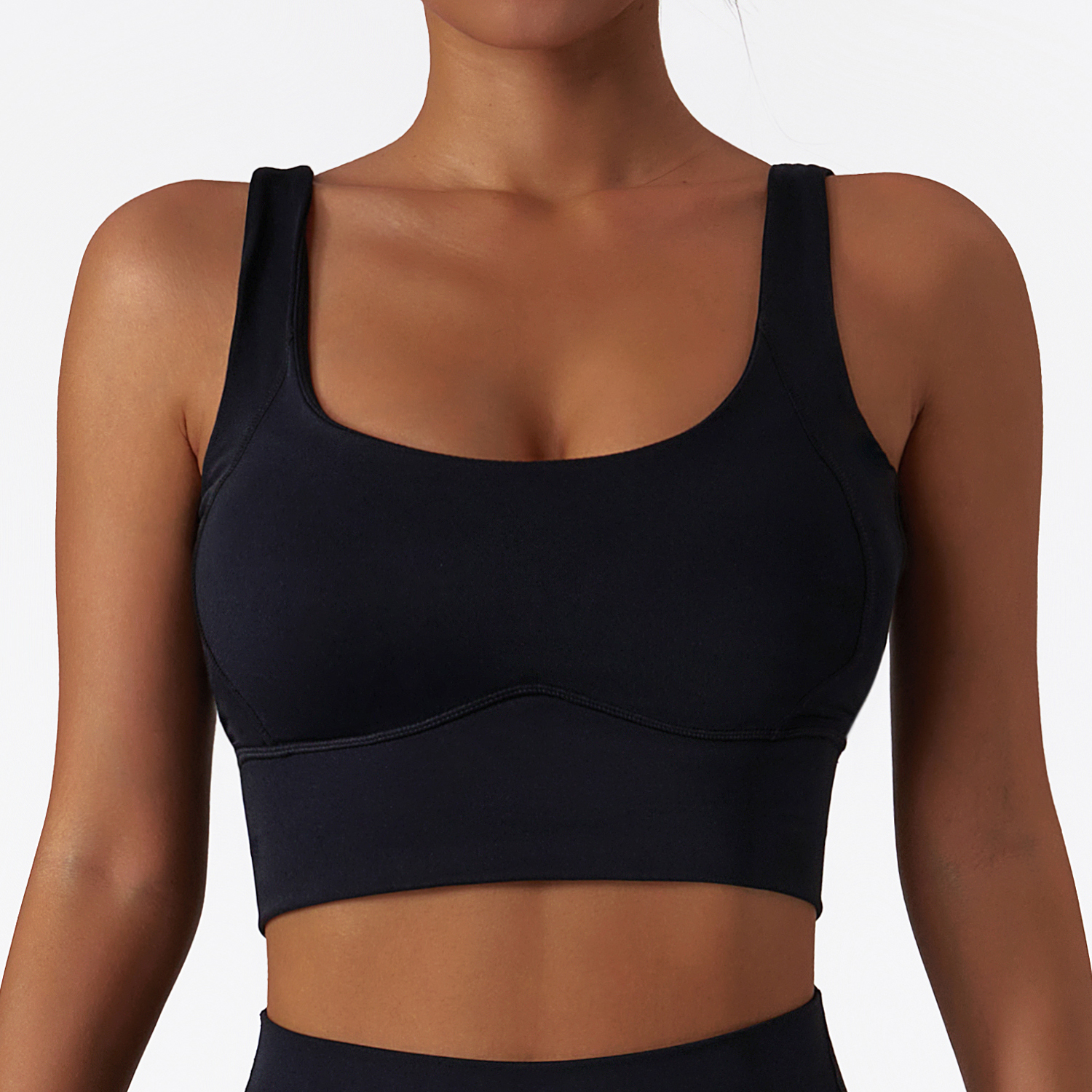 Buy different colors and types of widened hem buttery soft dri-fit comfort breathable lightweight high support workout vest bra with removable pads on Hergymclothing