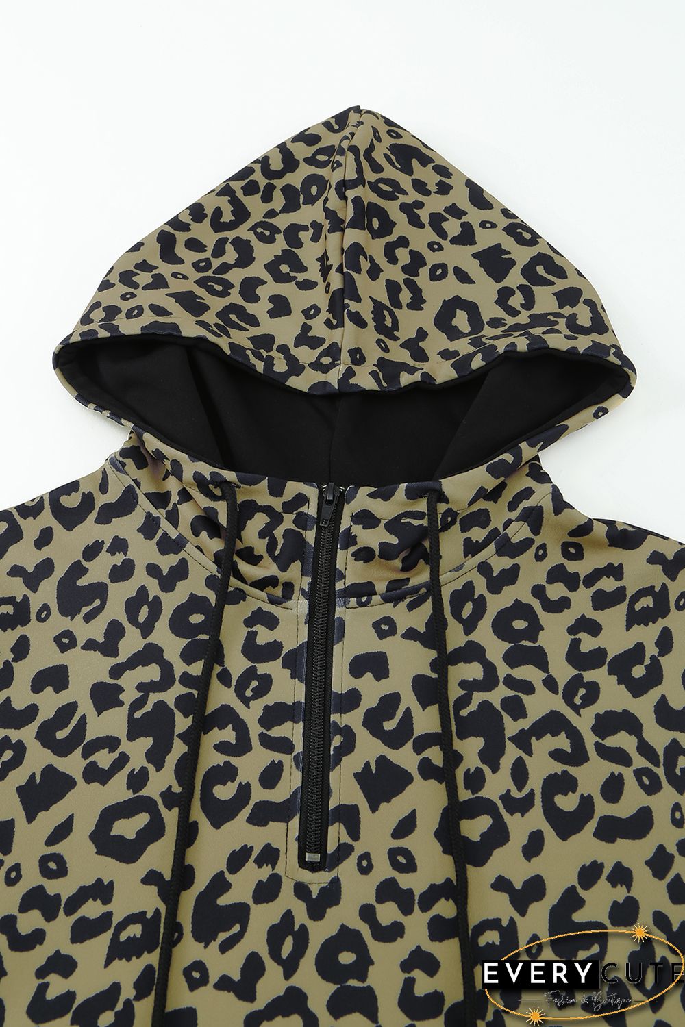 Leopard Print Color Block Patchwork Zip Collar Sweatshirt