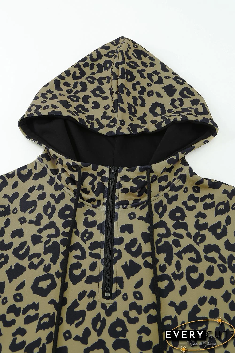 Leopard Print Color Block Patchwork Zip Collar Sweatshirt