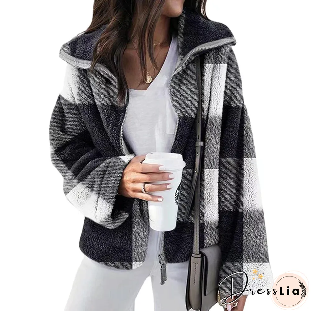 Autumn And Winter Long Coat Women New Casual Double-sided Plush Plaid Coat Jacket Women