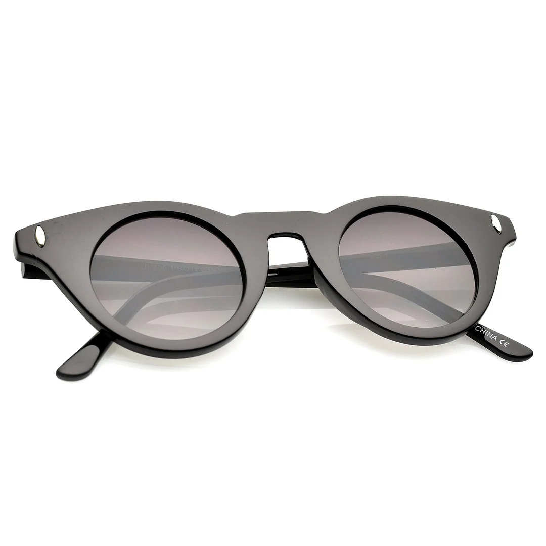 Women's Small Slim Temple Flat Round Lens Cat Eye glasses 39mm