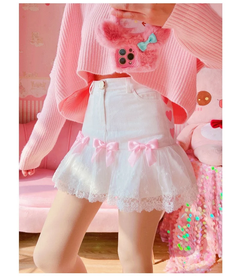 Harajuku White Lace Ribbon Lolita Skirt BE1358