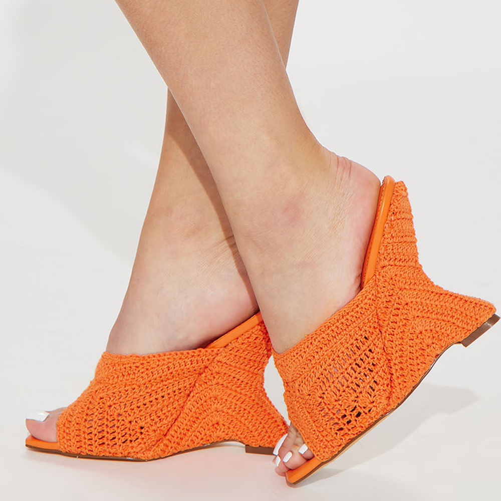 Orange Square Toe 3'' Decorative Heel Platform Mules Nicepairs
