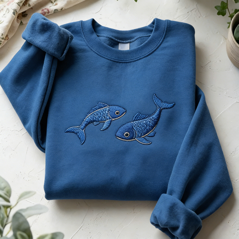 Vintage Fish Art Pattern Round Neck Cozy Sweatshirt wearshes