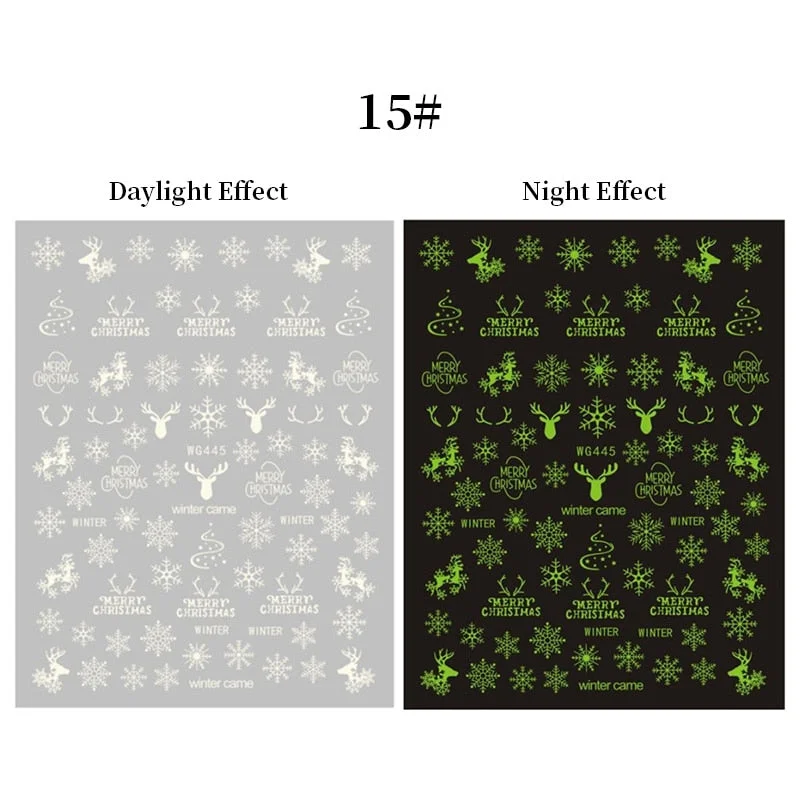 3D Luminous Nail Stickers Halloween Pumpkin Spider Star Moon Transfer Sliders  Winter Glow In The Dark Nail Art Decoration-Nail Inspo