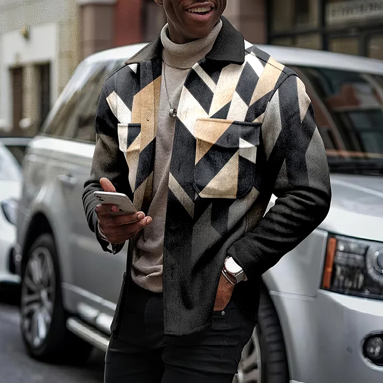 Black Khaki Geometric Gradient Shirt Jacket
