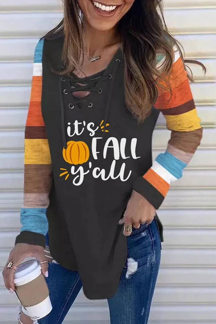 Women's Pullovers Pumpkin Letter Lace-up Pullover
