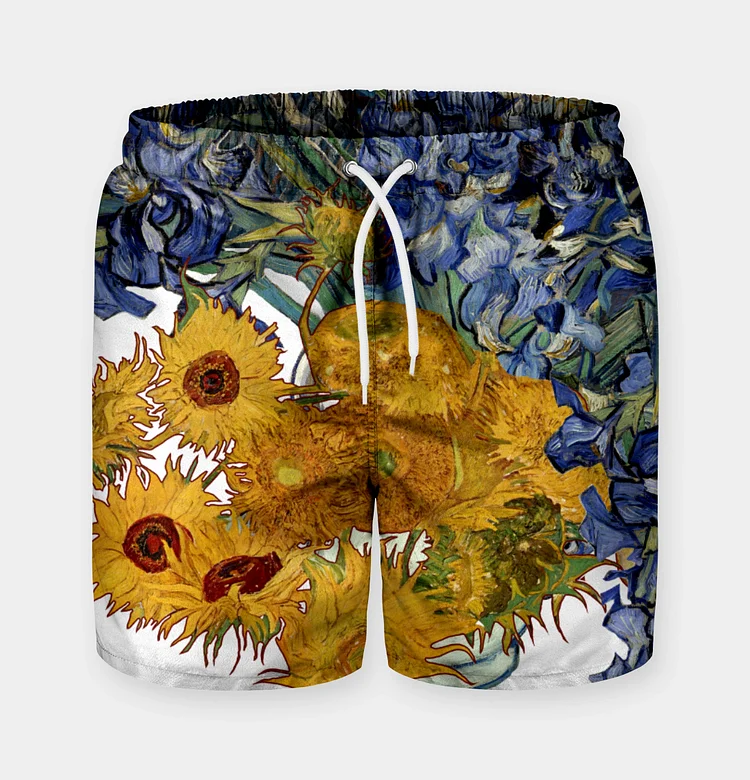 BrosWear Men'S Drawstring Van Gogh Sunflower Shorts