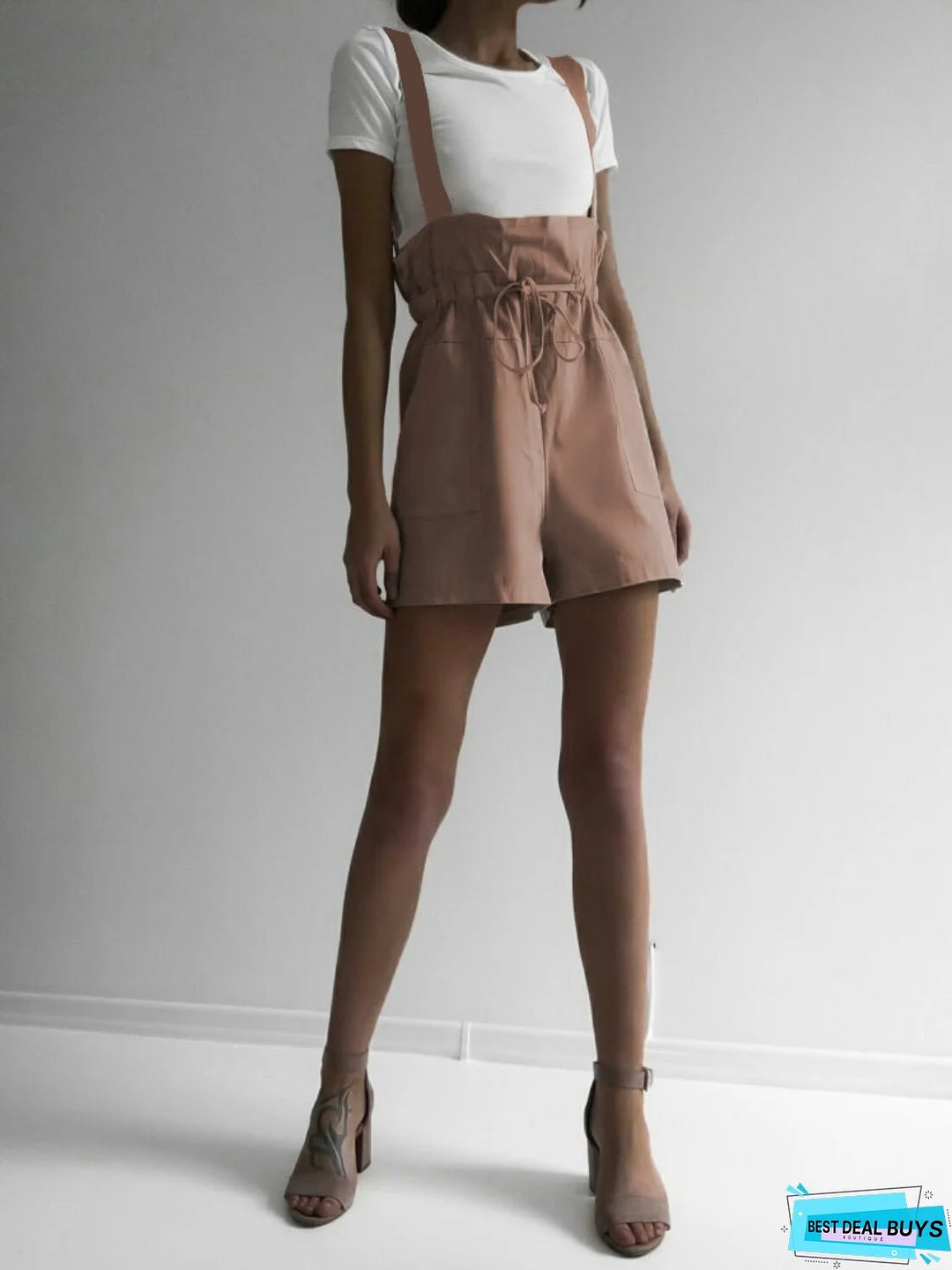 Drawstring Wide Strap Overalls with Pockets