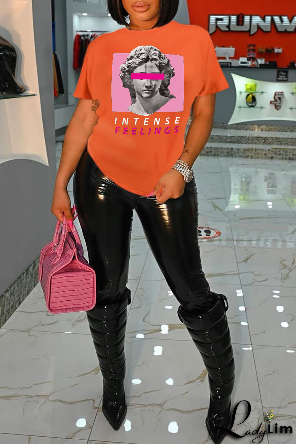 Black Street Daily Print Patchwork O Neck T-Shirts