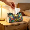 DIY Diamond Art Tissue Box Holder Flower Butterfly PU Leather Diamond Art Desktop Organizer Resin Rhinestone Storage Organizers Gem Art Home Office Decor Craft Gift
