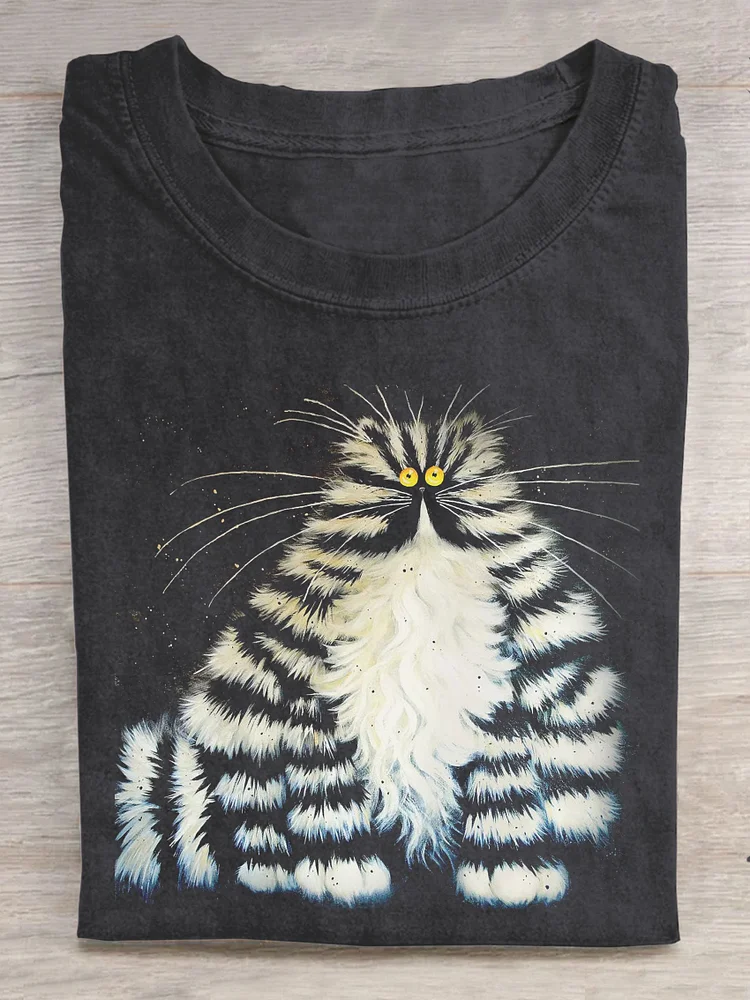 Cute Cat Art Print Casual T-shirt