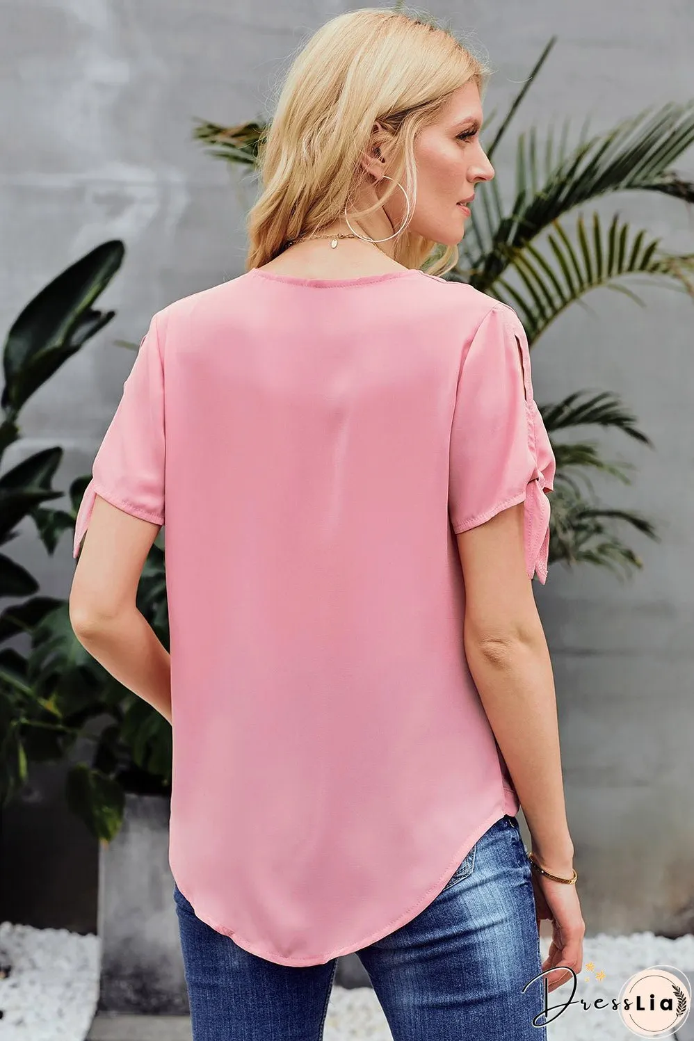 Elegant Pink Charismatic Drape Short Sleeve Blouse