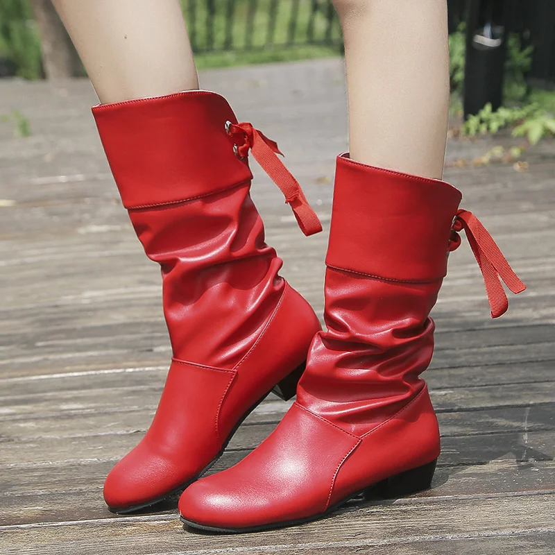 Yyvonne Round Head Down With Coarse Leather Boots After The Ribbon In The Boots Woman