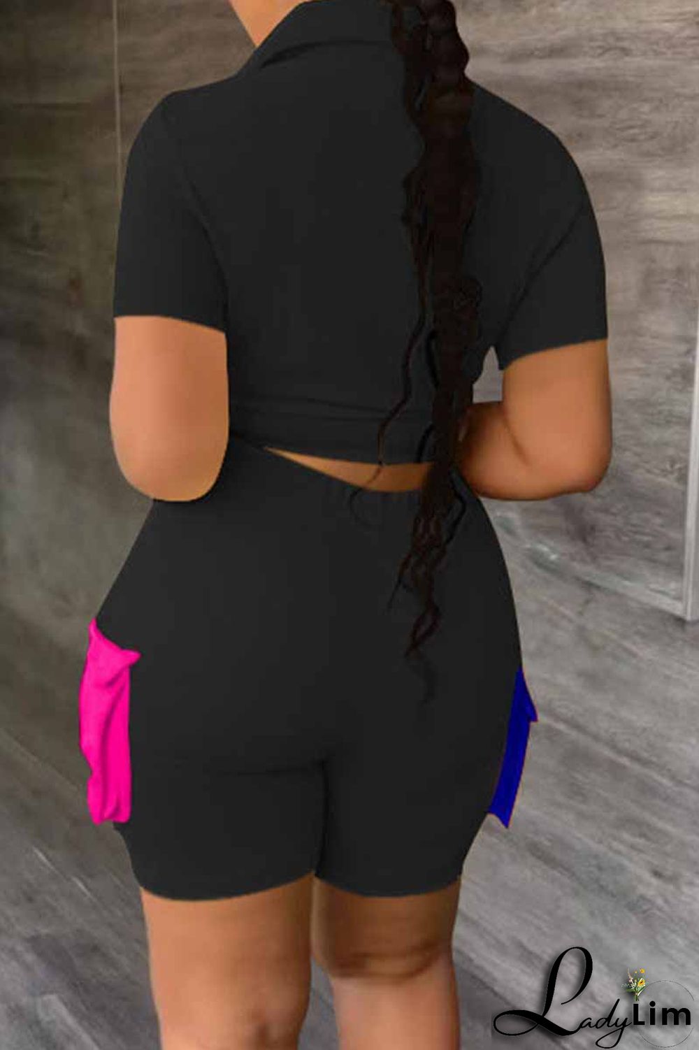 Orange Street Print Patchwork Letter Turndown Collar Short Sleeve Two Pieces