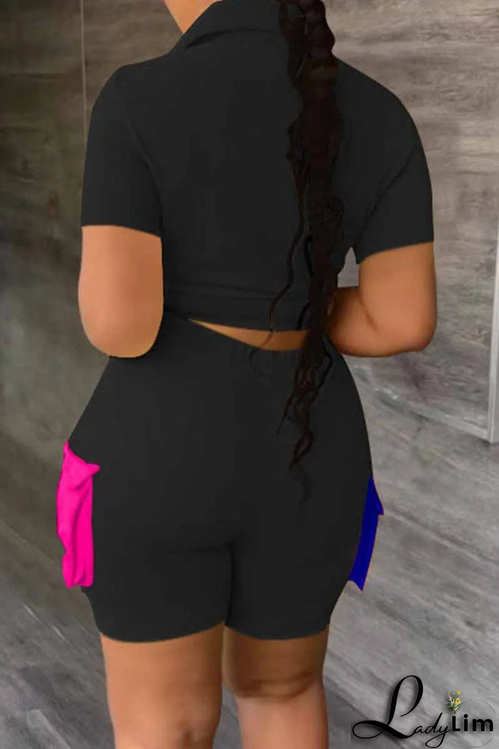 Orange Street Print Patchwork Letter Turndown Collar Short Sleeve Two Pieces