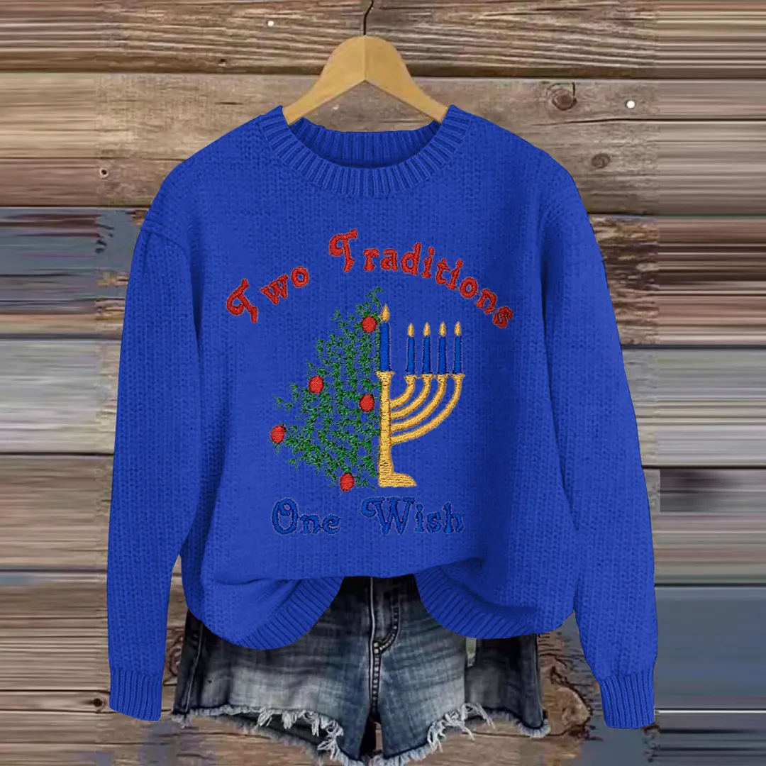 Two Traditions One Wish Happy Hanukkah Knitted Sweater