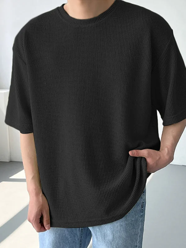 Aonga - Mens Loose Waffle Knit Half Sleeve T-ShirtJ