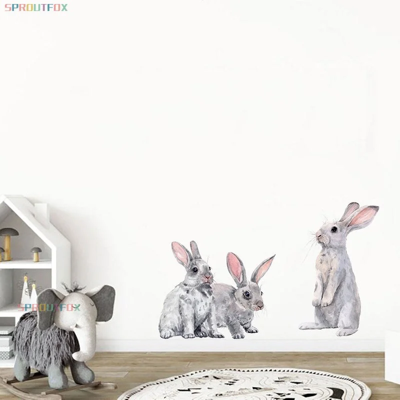 Color Wall Stickers For Kids Rooms Rabbits Christmas Home Decoration Accessories 2021 Bedroom Girl Vinyl Decorative 30*40cm