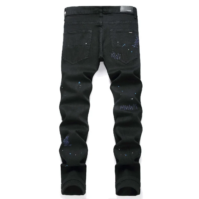 High Street Cross Badge Distressed Ripped Jeans