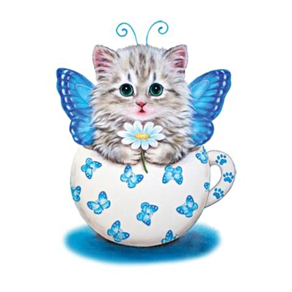

Tea Cup Cat - 11CT Stamped Cross Stitch - 35*35CM, 501 Original